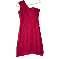 Max & Cleo Dress Size 2 Lynn One Shoulder Tiered Party Cocktail Cosmic Pink NWT