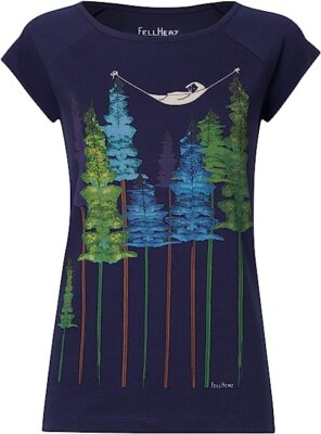 FellHerz Damen T-Shirt Wood Dunkelblau Bio Fair und Vegan Größe XS