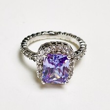 Sparkling Amethyst Sterling Silver 925 Ring Size 8 Halo