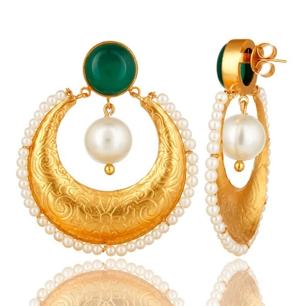 Pendientes de diseño étnico de piedras preciosas y perlas de ónix verde joyería para boda de hermanas Foto 4 de 4