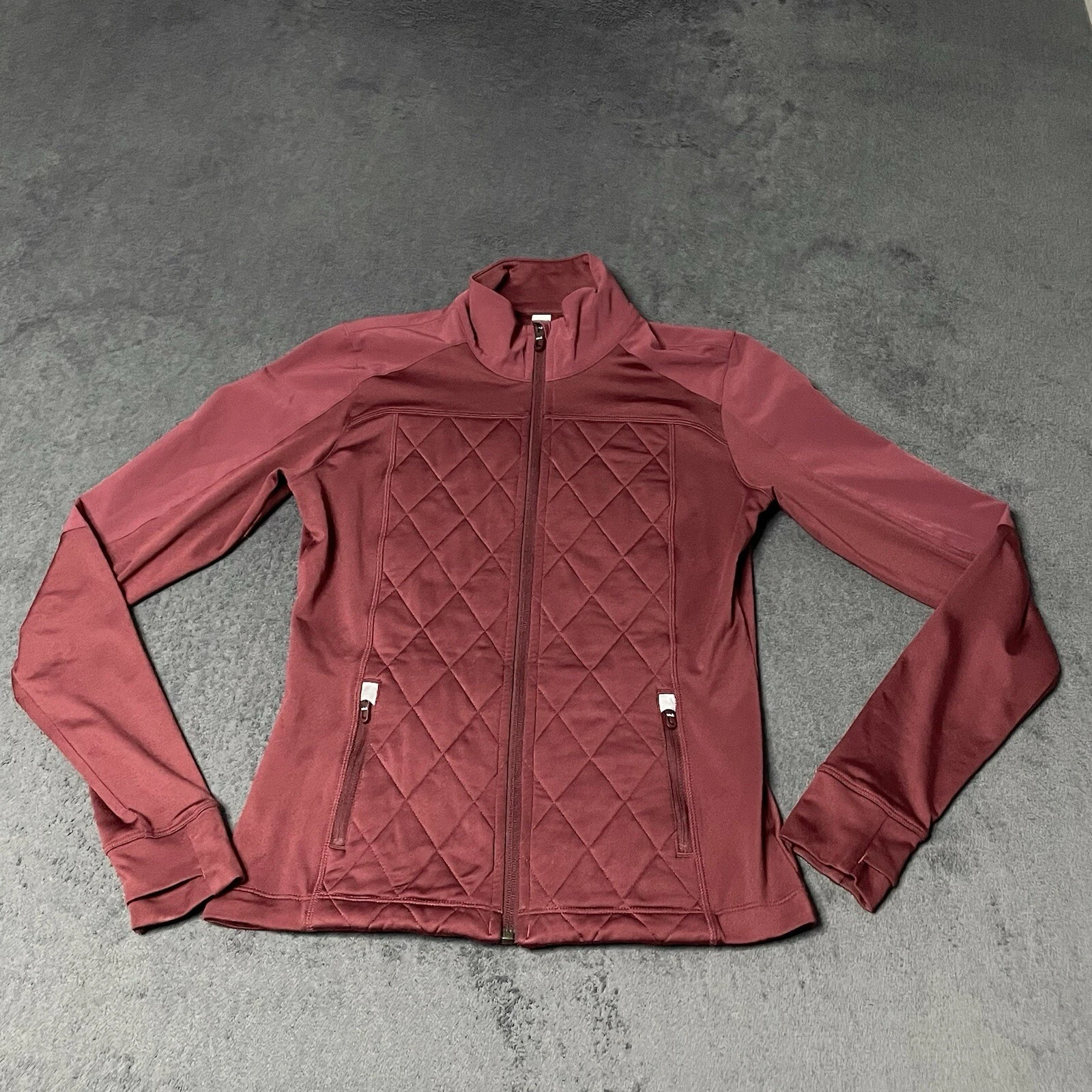 lole mixed media zip pocket quilted full zip soft shell jacket