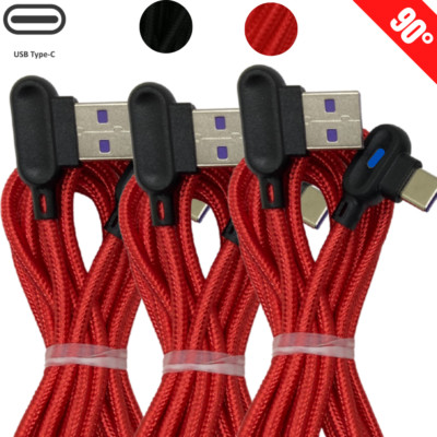 1/2/3Pack 6Ft 90 Degree Type-C USB-C Fast Charger Cable Cord For Samsung Android