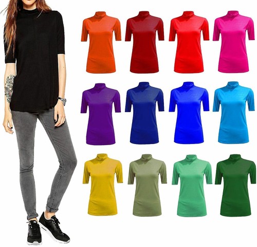 Women Polo Roll Neck Jumper 3/4 Sleeves 