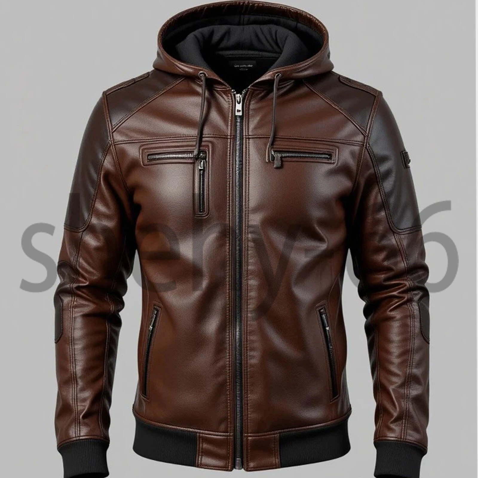 Men’s Brown Premium Lambskin Leather Hoodie Handmade Genuine Bomber Jacket Coat