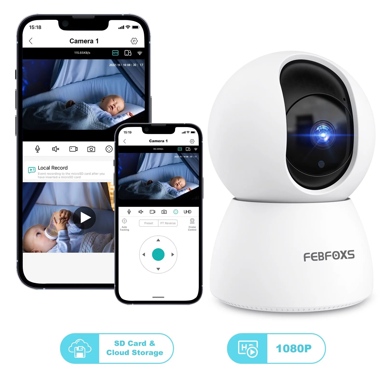 Febfoxs Baby Monitor WiFi Camera with 1080P 360-Degree Smart View-image