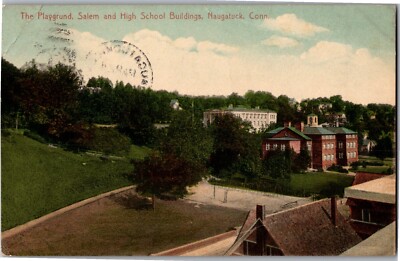 Playground, Salem and High School Buildings Naugatuck CT Vintage Postcard U25