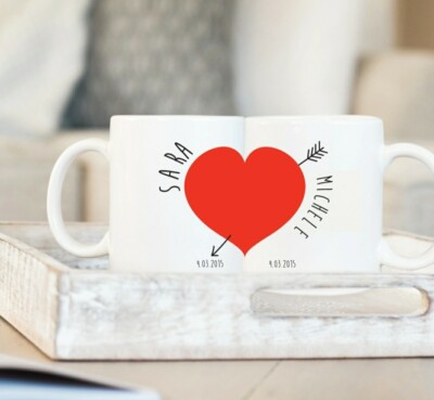 Paar personalisierte Tassen mit Herz Er Sie  Geschenkidee San. Valentino