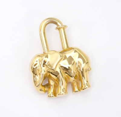 HERMES Elephant Motif Cadena Lock Bag Charm Gold Auth w/BOX #11398