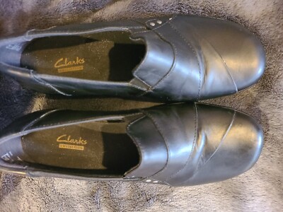 Clarks CORA POPPY Womens Black Tumbled Leather 56827 Slip On Comfort Shoes