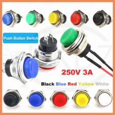 Momentary Push Button Switch Round OFF ON 16mm 250V/3A 2 Pin Red Black White