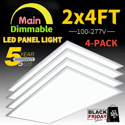 2x4Ft LED Panel Troffer Edge-Lit Flat (4 Pack) 75 Watt,7800LM Drop Ceiling Light