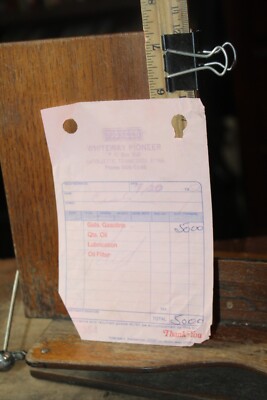 Vintage Gas Station Receipt PIONEER Oil Whiteway LaFollette Tennessee