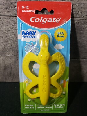 Colgate Baby Toothbrush and Teether, Flexible Handles Extra Soft BPA Free 