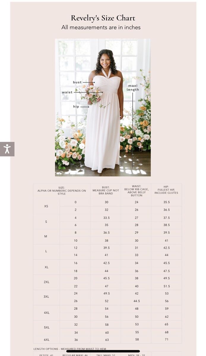 Bridesmaid dress sizing from revelry. Need help! : r/wedding