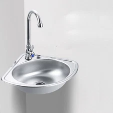 Single Triangle Wash Basin, Corner Sink Small Bar Sink Stainless Steel w/ Faucet