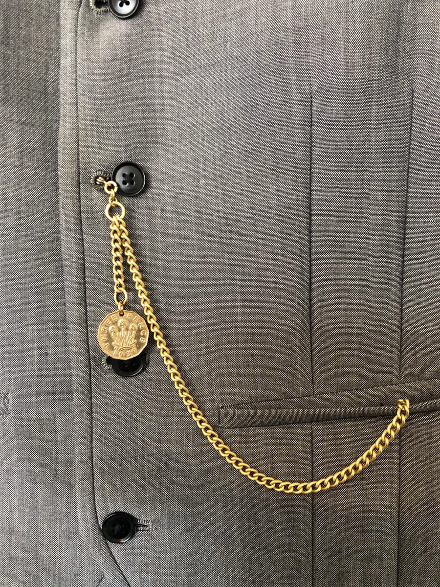 vintage type solid brass single albert pocket watch chain three