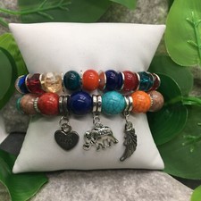 2 PC Handmade Bohemian Beaded Stackable Stretch Bracelet Set New Free Ship 5949