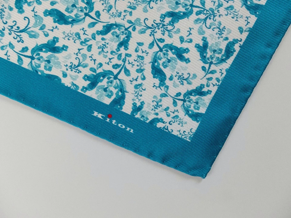 KITON Napoli белый синий ручной работы цветочный принт шелковый карман квадратный подлинный - Изображение 2 из 4