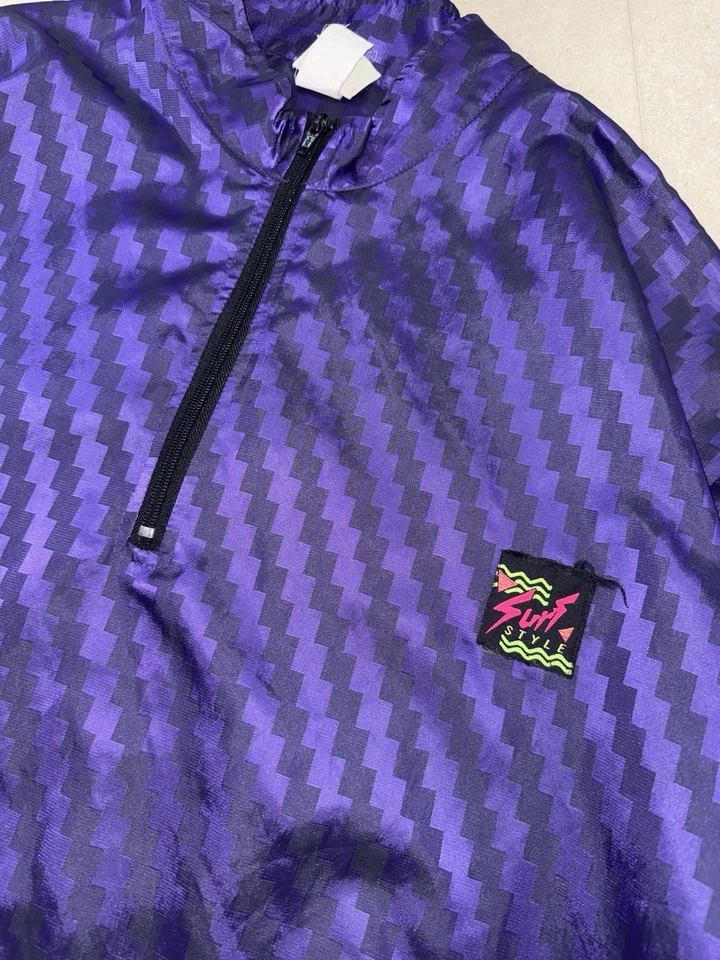 Vintage Surf Style Jacket One Size Iridescent Purple 1/4 Zip Windbreaker USA 90s - Image 2 of 4