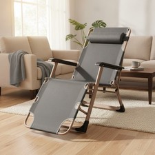 Image of Sun Lounger Recliner Garden Chair Gravity Adjustable Back Grey Foldable