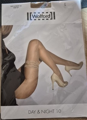 Wolford Day & Night 10 Nylonstrümpfe Seidenstrümpfe, Gr. L, honey, Neu