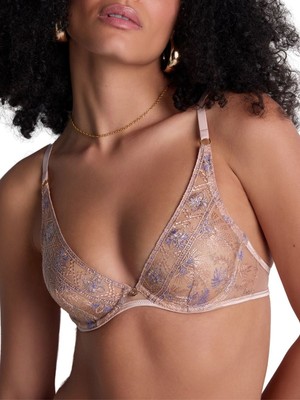 Aubade Sound of Heart Triangle Plunge Bra Underwired Black Embroidered Luxury