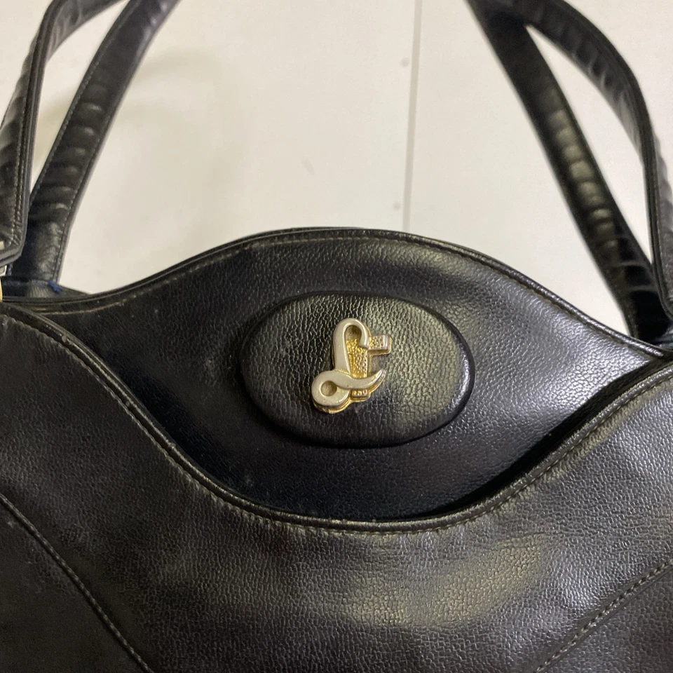 Винтажный LOU TAYLOR сумочка черный W позолоченный отделки, кожаный зеркало 70 Дамская сумка - Изображение 2 из 4