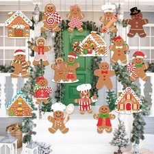 18pcs Outdoor Waterproof Hanging Gingerbread House Ornaments for Yard Porch