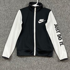 Nike Jacket Boys 5 Black White Full Zip Just Do It Sleeve Athletic Polyester