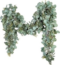 Eucalyptus Garland 6.56 Ft Lush Silver Dollar Leaves Boxwood Artificial Faux