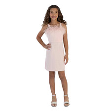 Speechless Big Girls Feather Trimmed Sleeveless a-Line Dress - 8 - Pink