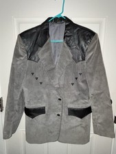 Pioneer Wear Men's Vintage Blazer Gray Black Leather Accents Made in USA