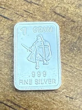 1 Gram Silver Bar "Knight" Design  .999