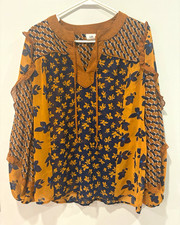 CAbi Women  s Multicolor Floral Chiffon Ruffle Split Neck Blouse S MPN 3953