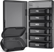PULIV Pill Organizer with Large Capacity, Dual Protection Box 7 Black