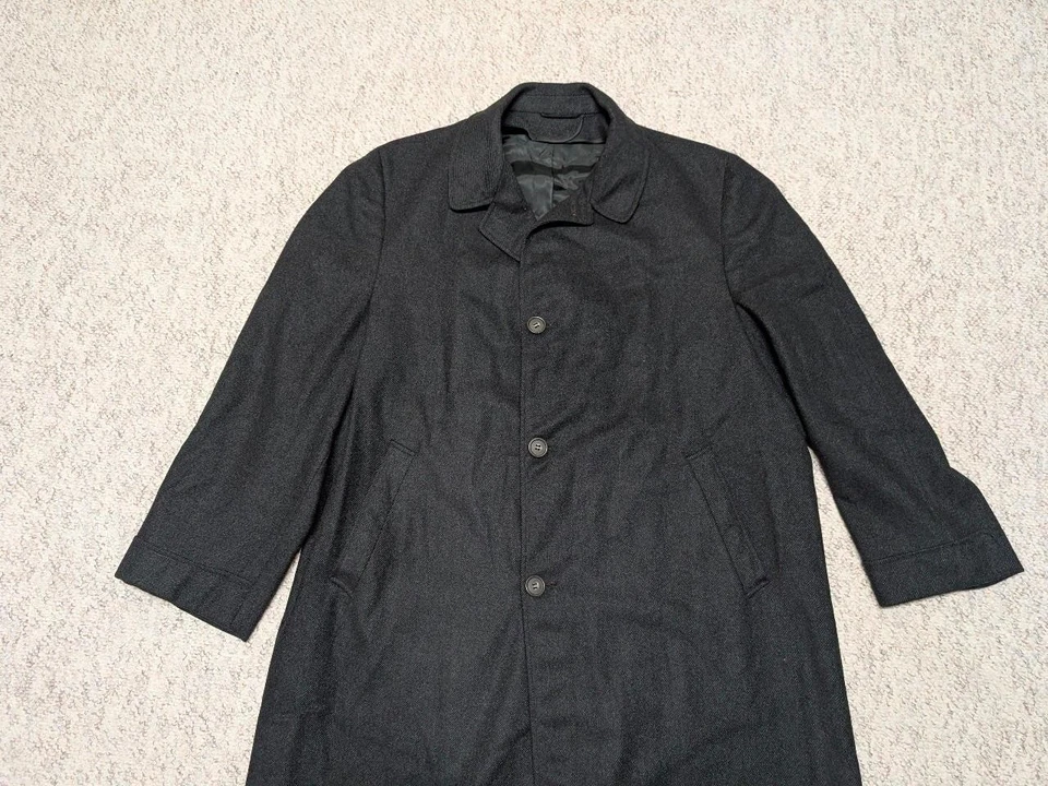 Abrigo gabardino de lana sarga vintage hecho en EE. UU. años 50 chaqueta negra XL Foto 4 de 4