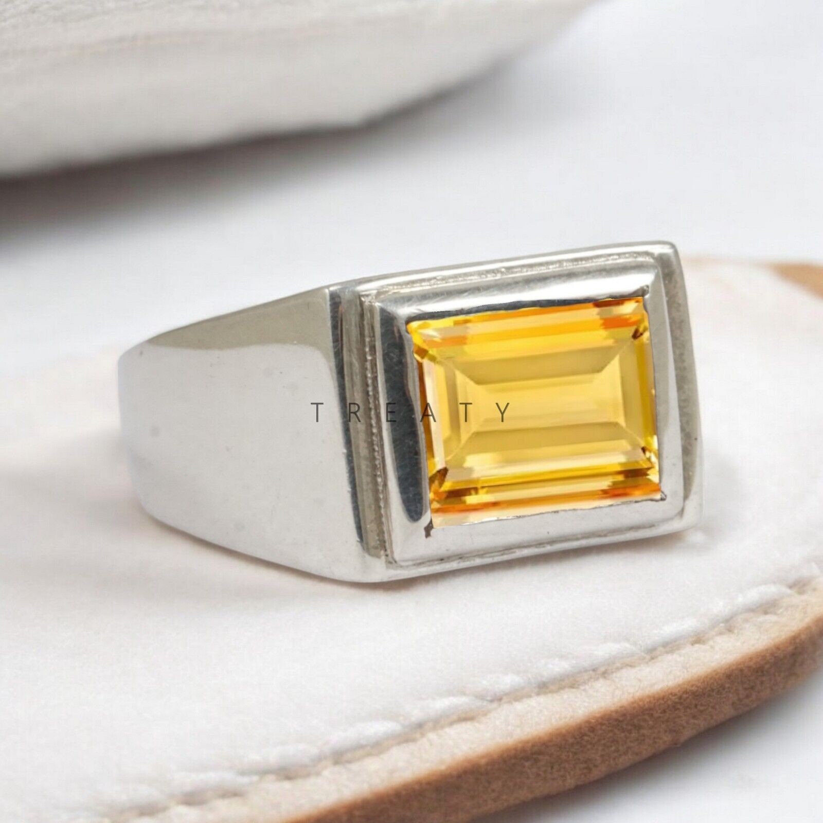 Citrine Baguette Cut Gemstone With 925 Sterling Silver Ring For Men's #859 #