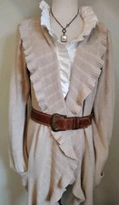 Vtg 1970s Tan Leather Belt Rustic Brass Double Buckle Stitch Wide Prairie Boho