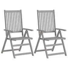  Garden Chair Set of 2 Grey Solid Acacia Wood Standard Foldable