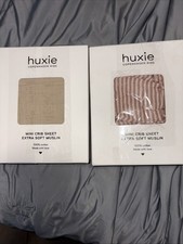 2 X Huxie Crib Sheets extra soft Muslin 100 Organic Cotton NEW