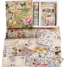 Vintage Scrapbooking Supplies Kit, Aesthetic Flower Scrapbook Kit for Botanical