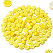 200Pcs Yellow Lemon Polymer Clay Beads Fruit Charm Beads Flat Spacer Bead Jewel