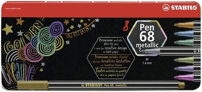 Metallic Premium Felt Tip Pen - STABILO Pen 68 Metallic - Tin of 8 - Assorted Co