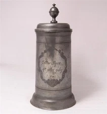 Antique Early Pewter German Beer Stein Walzenkrug Engraved dated 1834