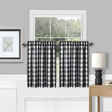 Amzdecor Buffalo Check Tier Curtains for 28W x 30L Pack of 2 , Black/White