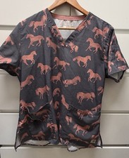 Carhartt C12114 Wild Gallop Horse Women s Scrub Top Modern Fit L Gray Pink
