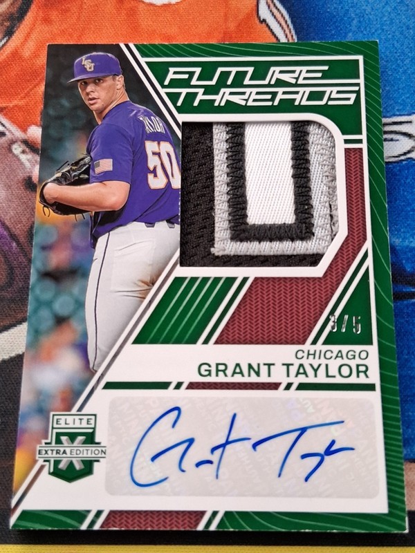 Grant Taylor 3/5 Auto Patch RC 2023 Panini Elite Extra Emerald White Sox LSU SSP