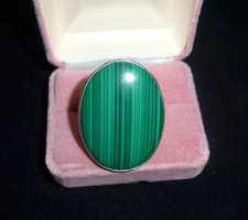 Large Taxco Sterling 925 Silver Mexico Malachite Ring Southwestern Adjustable