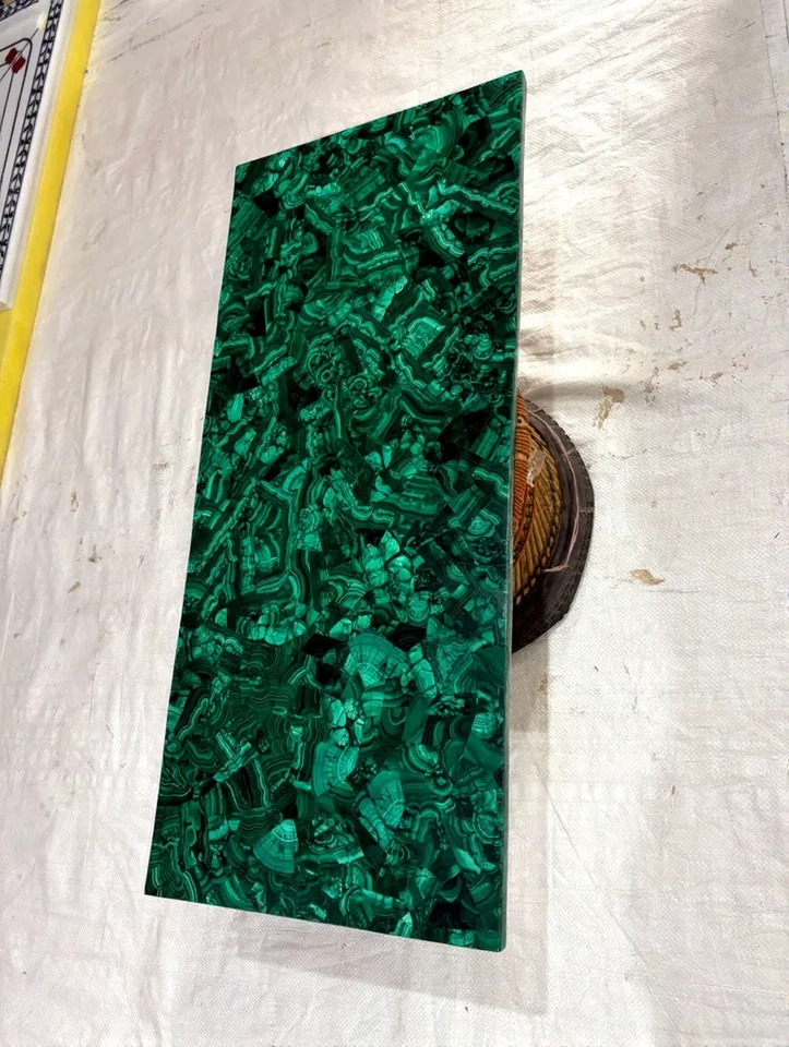 Natural Malachite Stone Coffee Dining Table Top / Handmade Mosaic Art - Image 2 of 4