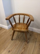 Vintage Solid Elm Children’s Windsor Chair Farmhouse Wooden Nursery Captain